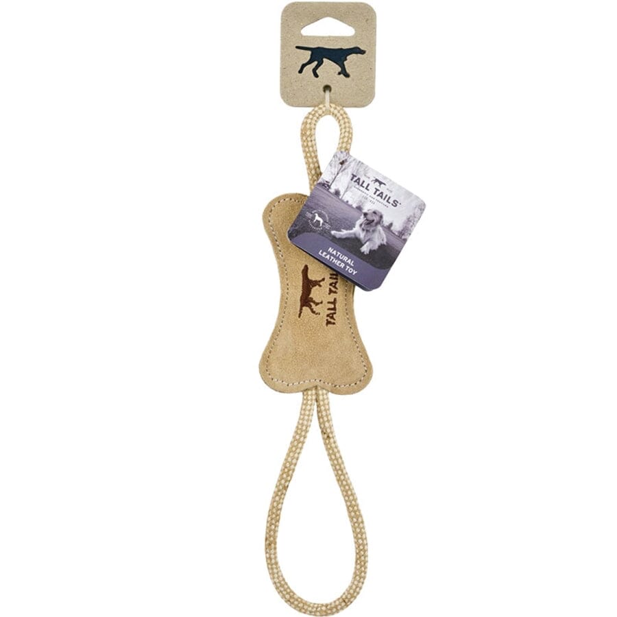Tall Tails Natural Leather and Rope Bone Fetch and Tug Dog Toy