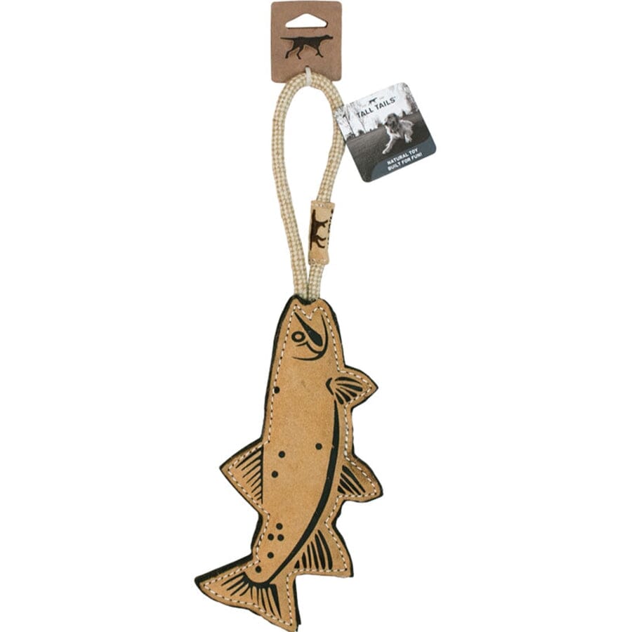 Tall Tails Natural Leather and Wool Trout Chew and Fetch Dog Toy - 16 Inches