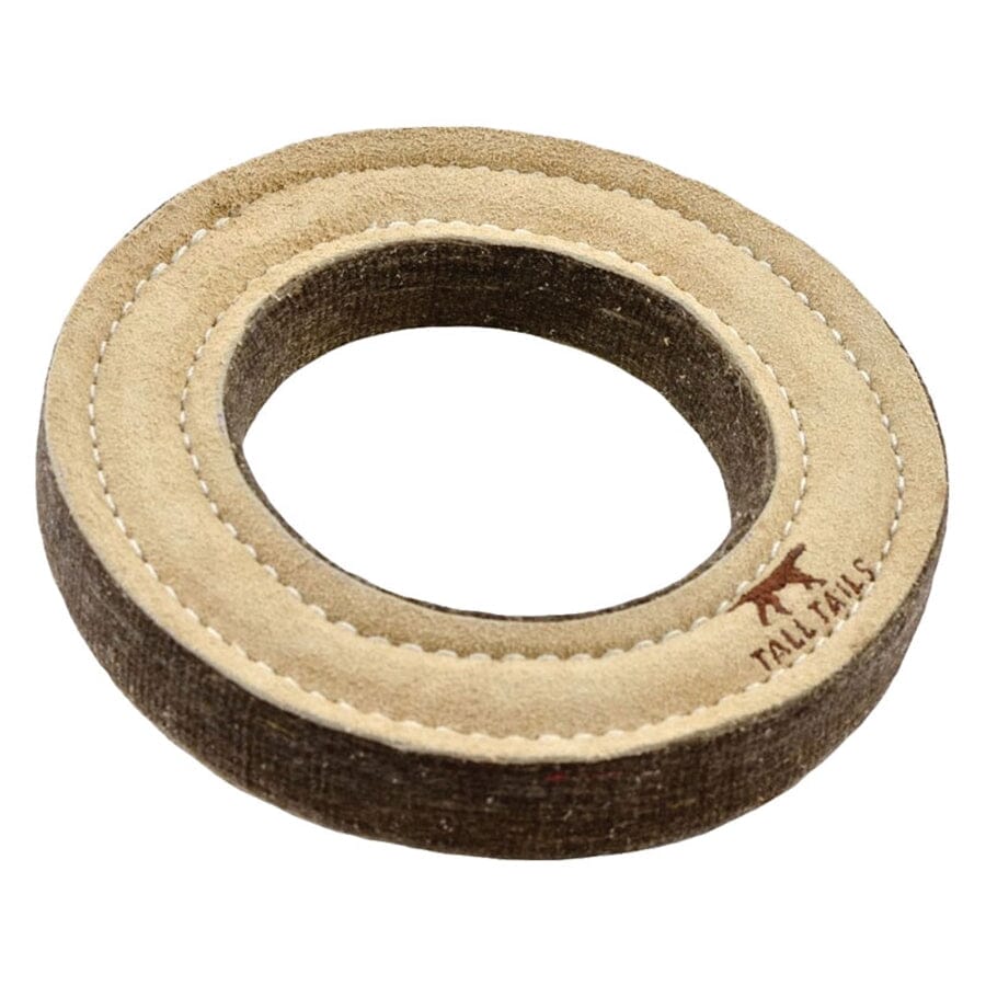 Tall Tails Natural Leather Ring Chew and Fetch Dog Toy - 7 Inches