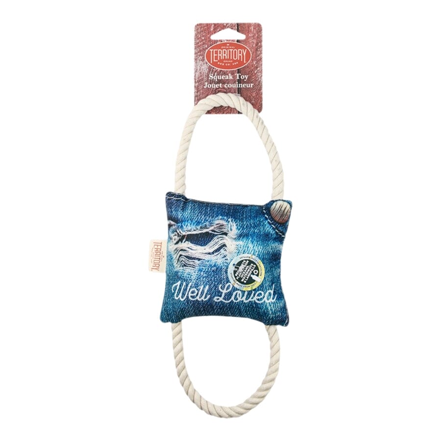 Territory Well Loved 2-Way Tug Squeaker Denim Tug and Rope Dog Toy - 12 Inch