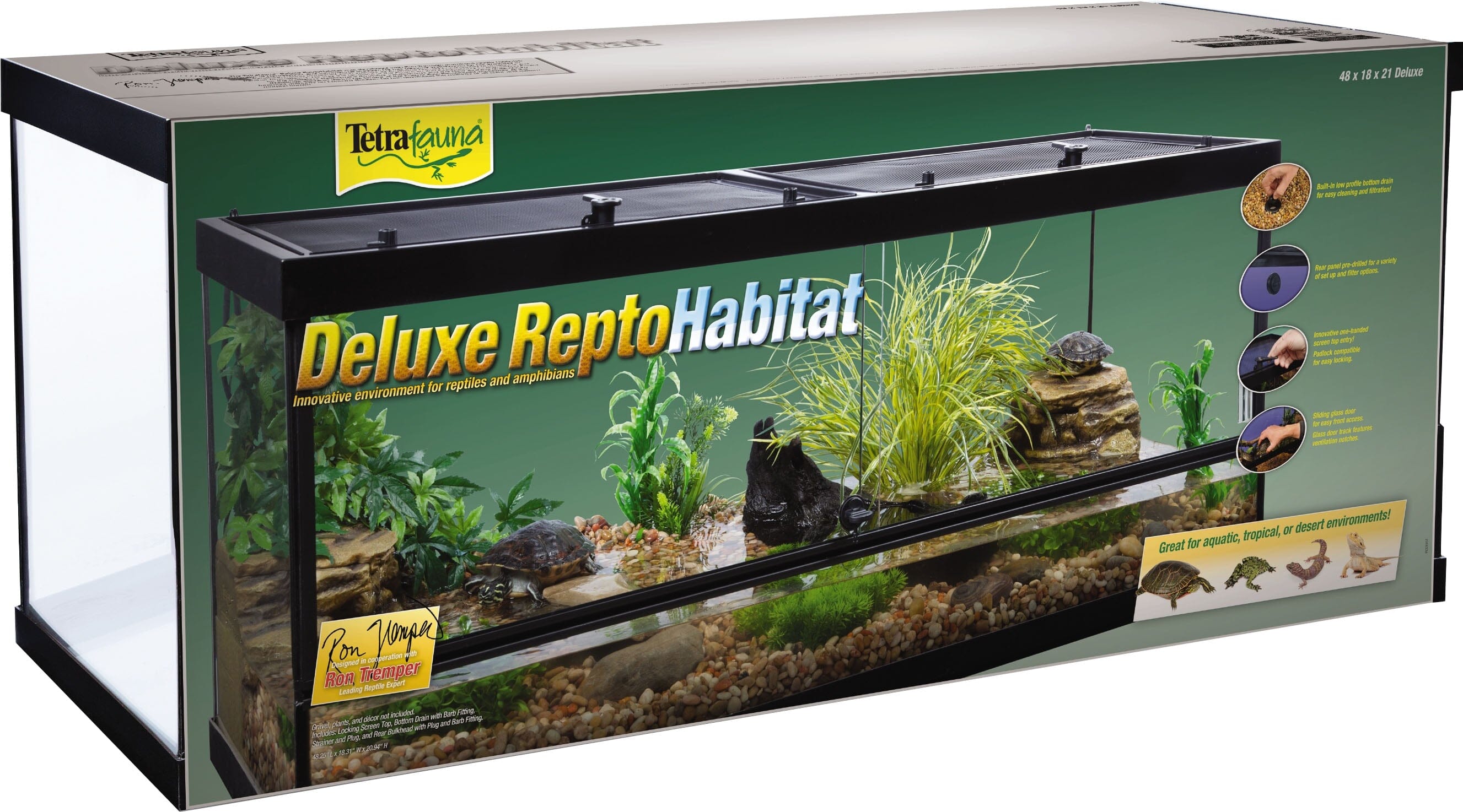 Tetrafauna Deluxe Reptohabitat Reptile Glass Enclosure - 75 Gal - 48 X 18 X 21  