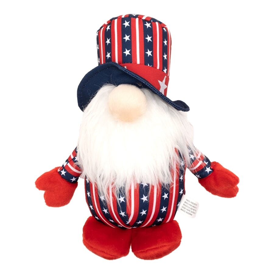 The Worthy Dog Uncle Sam Gnome USA Patterned Squeak Nylon Plush Dog Toy