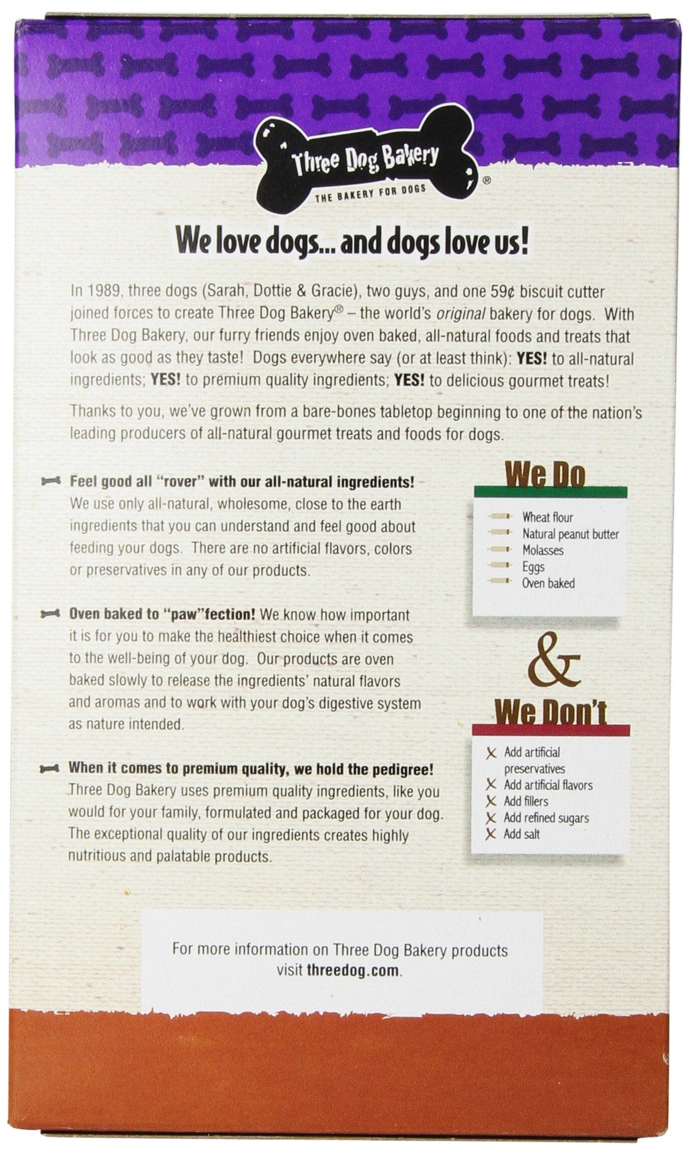 Three Dog Bakery Itty Bitty Bones Peanut Butter Baked Dog Bicuits Treats - 13 Oz - Case of 6  