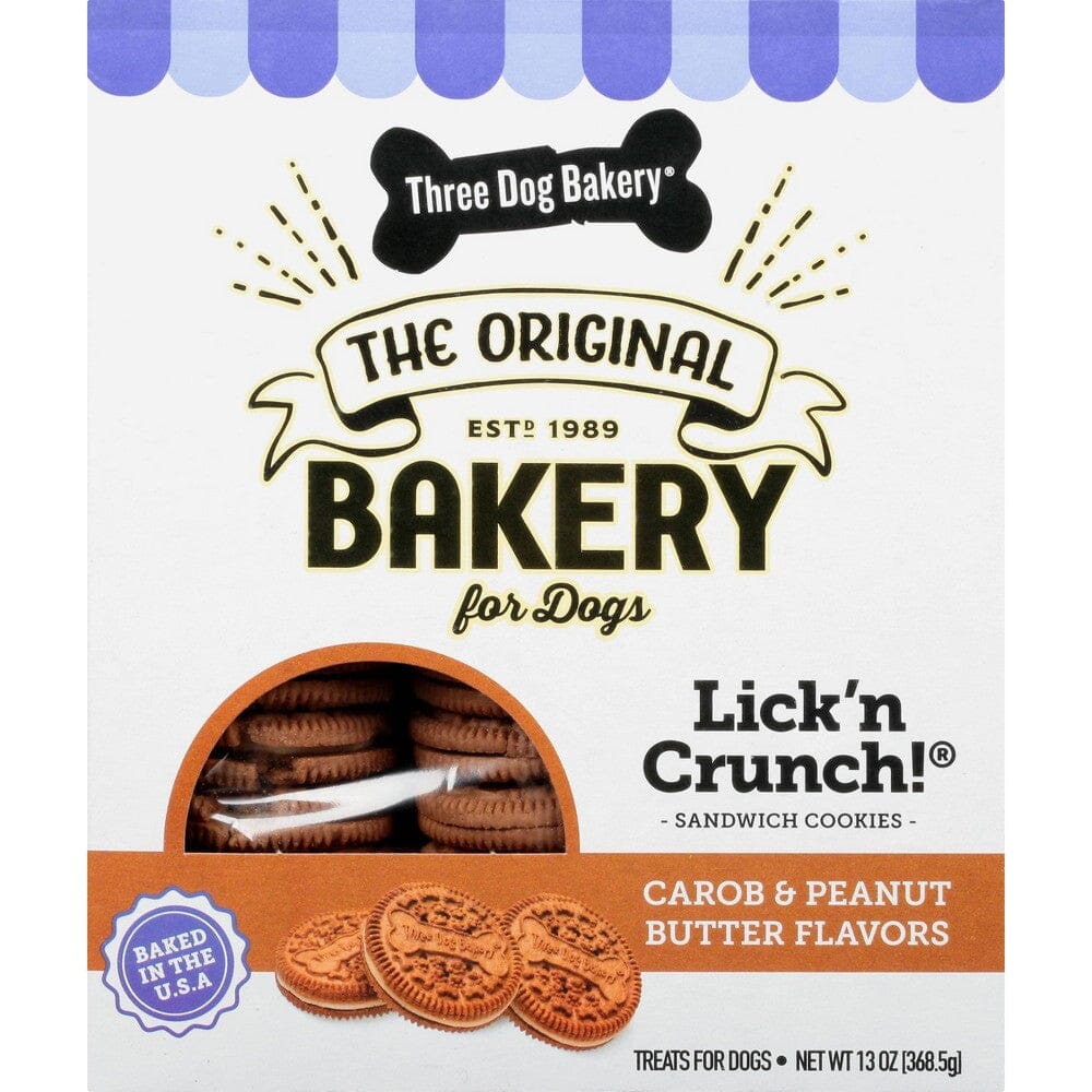 Three Dog Bakery Lick'N Crunch Sandwich Cookies Dog Biscuits Treats - Peanut Butter/C - 13 Oz - 6 Pack