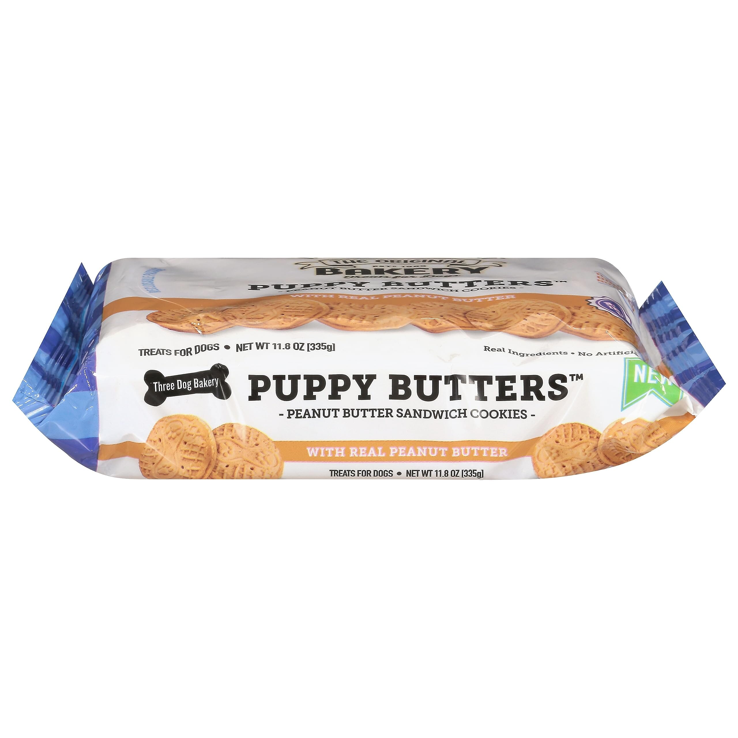 Three Dog Bakery Puppy Butters Sandwich Cookies Dog Biscuits Treats - Peanut Butter - 11.8 Oz - 8 Pack  