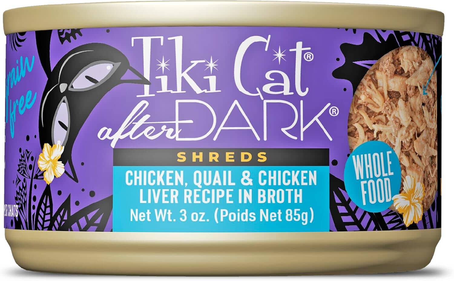 Tiki Cat After Dark Shreds Grain-Free Chicken Quail and Chicken Liver in Broth Adult Canned Cat Food - 3 Oz - Case of 12 Default Title
