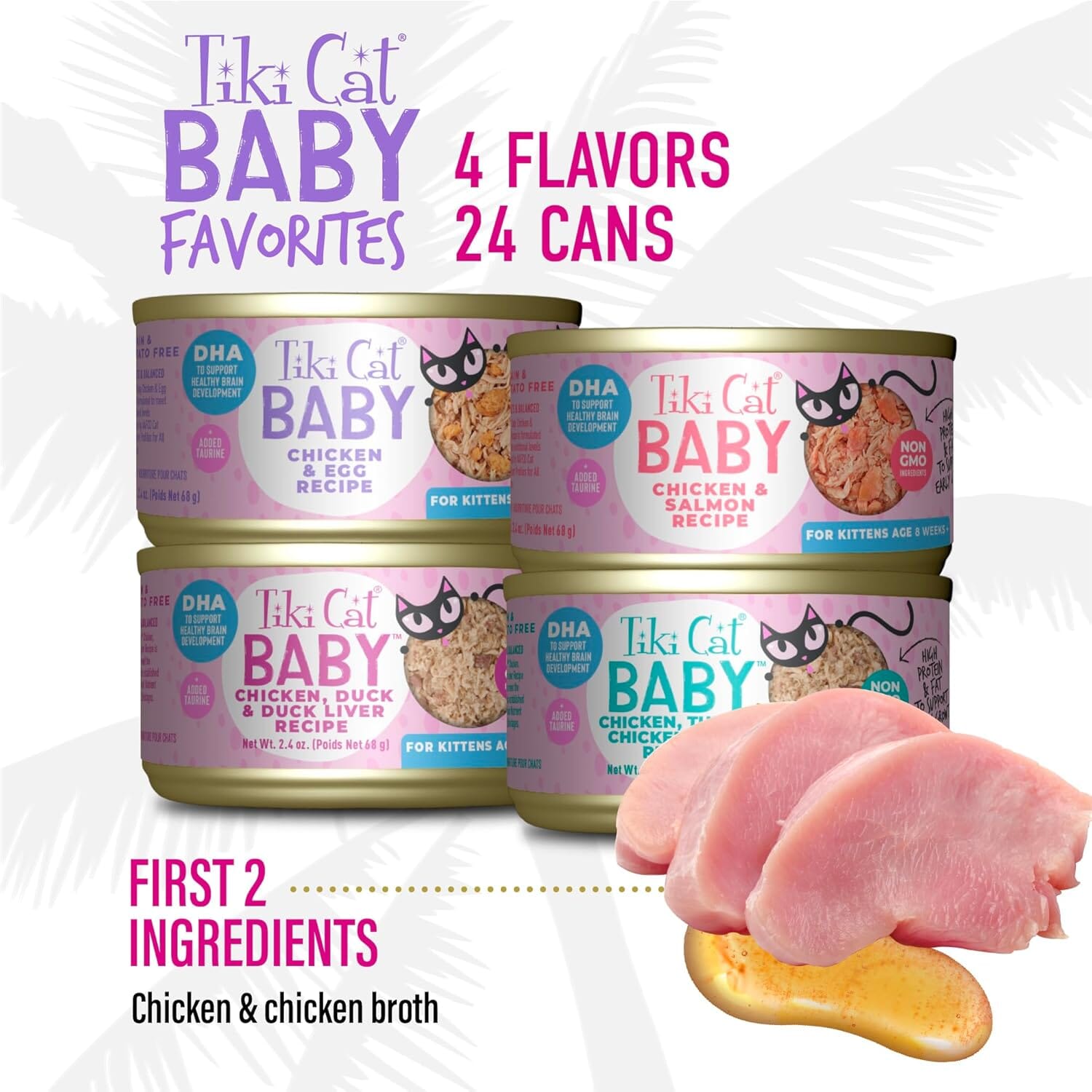 Tiki Cat Baby Favorites Whole Foods Grain-Free Chicken Salmon Duck and Tuna Kitten Canned Cat Food - Variety Pack - 2.4 Oz - Case of 24