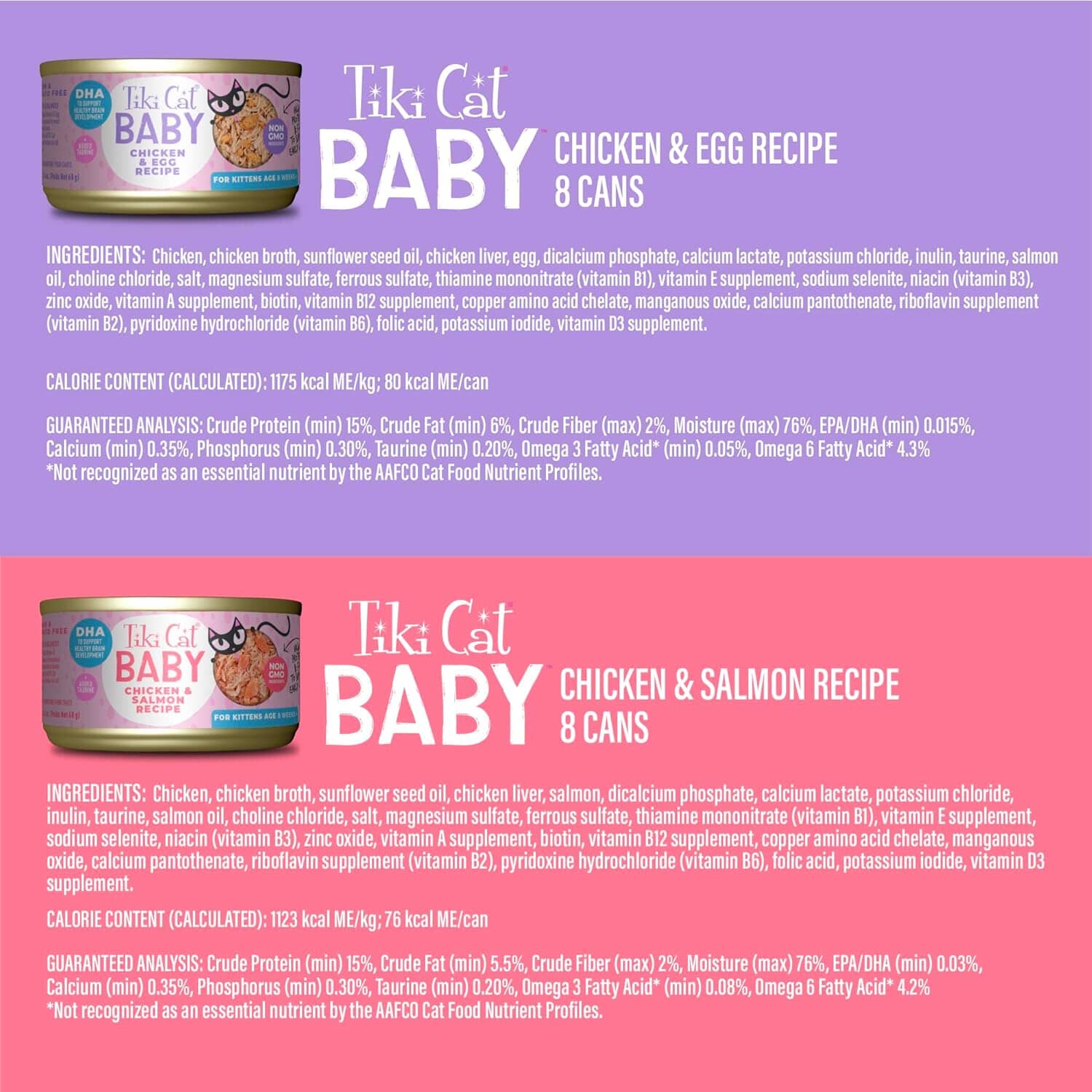 Tiki Cat Baby Favorites Whole Foods Grain-Free Chicken Salmon Duck and Tuna Kitten Canned Cat Food - Variety Pack - 2.4 Oz - Case of 24