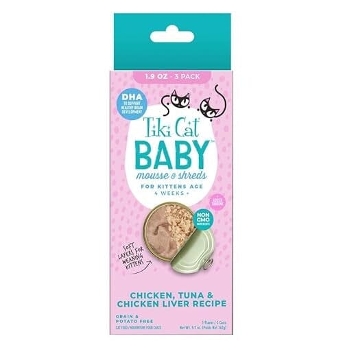 Tiki Cat Baby Mousse and Shreds Grain-Free Chicken Tuna and Chicken Liver Kitten Canned Cat Food - 1.9 Oz - 3 Pack Default Title
