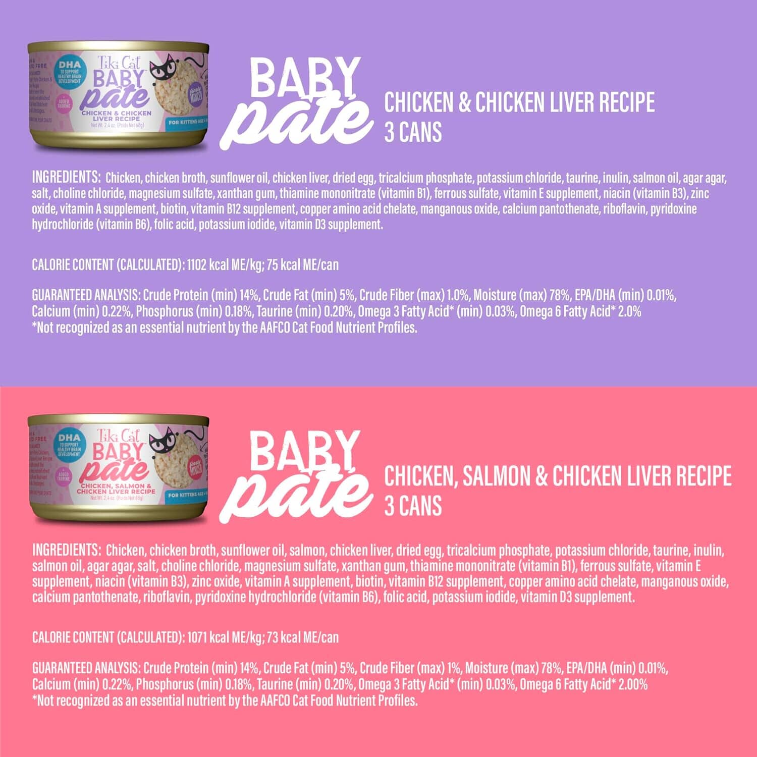 Tiki Cat Baby Pate Minced Chicken Salmon Tuna Duck in Liver Kitten Canned Cat Food - Variety Pack - 2.4 Oz - Case of 12