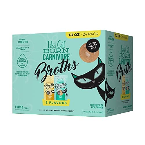 Tiki Cat Born Carnivore Broths Chicken and Turkey in Broth with Meaty Bits Wet Cat Food Topper Pouch - Variety Pack - 1.3 Oz - Case of 24 Default Title