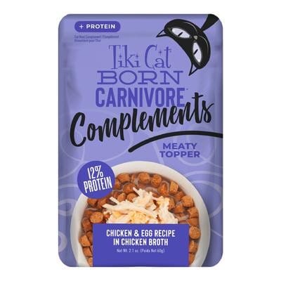 Tiki Cat Born Carnivore Compliments Meaty Chicken and Egg in Broth Wet Cat Food Topper Pouch - 2.1 Oz - Case of 12 Default Title