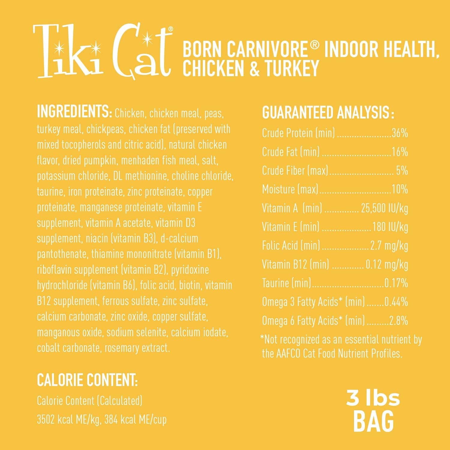 Tiki Cat Born Carnivore Indoor Health Grain-Free High-Protein Chicken and Turkey Dry Cat Food - 3 Lbs