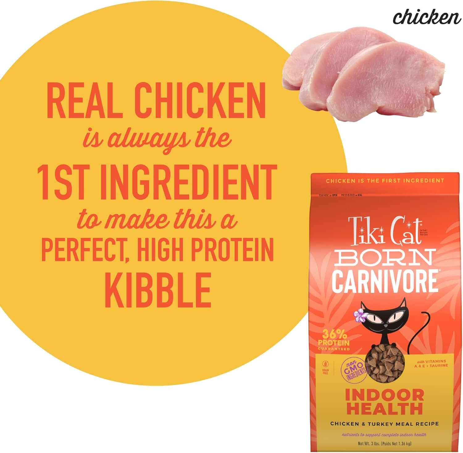 Tiki Cat Born Carnivore Indoor Health Grain-Free High-Protein Chicken and Turkey Dry Cat Food - 3 Lbs
