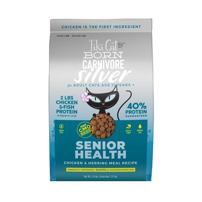 Tiki Cat Born Carnivore Silver Senior Health High-Protein Chicken and Herring Adult Senior Dry Cat Food 2.8 Pounds