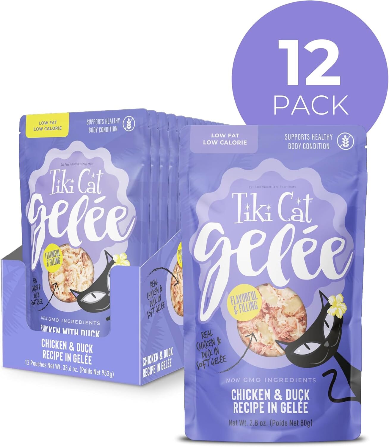 Tiki Cat Luau Lean Gelee Low-Fat Chicken and Duck in Gelee Wet Cat Food Pouch -  2.8 Oz - 12 Pack
