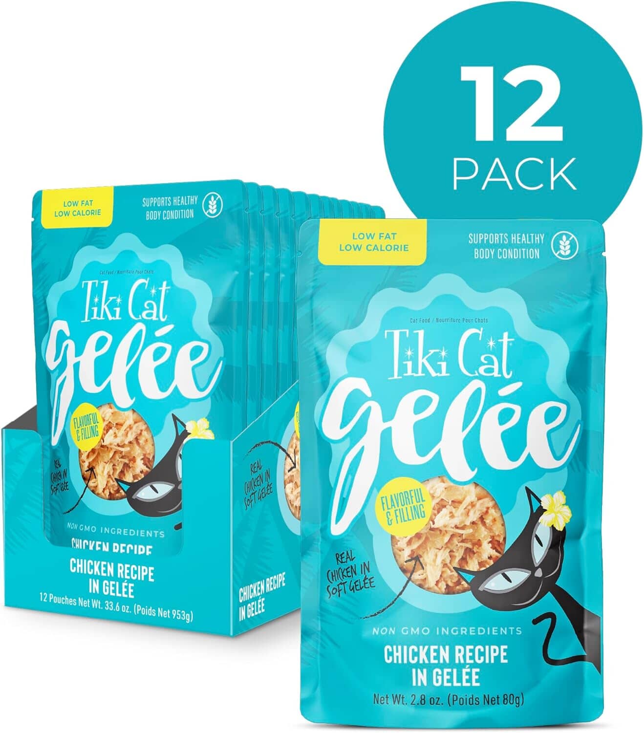 Tiki Cat Luau Lean Gelee Low-Fat Chicken Recipe in Gelee Wet Cat Food Pouch -  2.8 Oz - 12 Pack