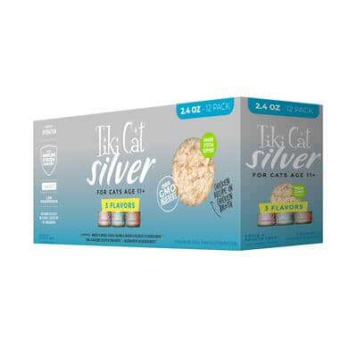 Tiki Cat Silver Grain-Free Chicken Salmon Tuna Mackerel in Broth Senior Adult Canned Cat Food - Variety Pack - 2.4 Oz - Case of 12 Default Title