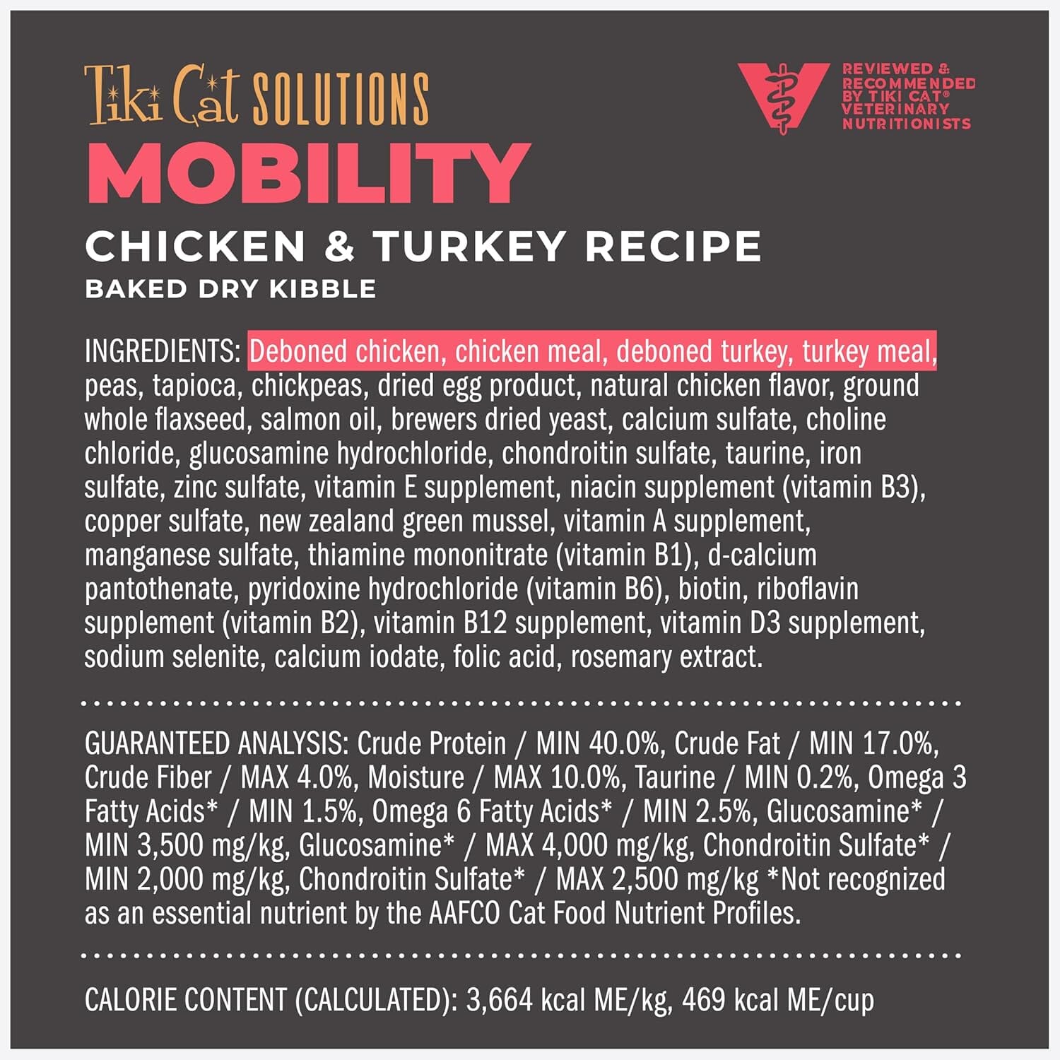 Tiki Cat Solutions Mobility High-Protein Grain-Free Chicken and Turkey Adult Dry Cat Food - 2.8 Lbs