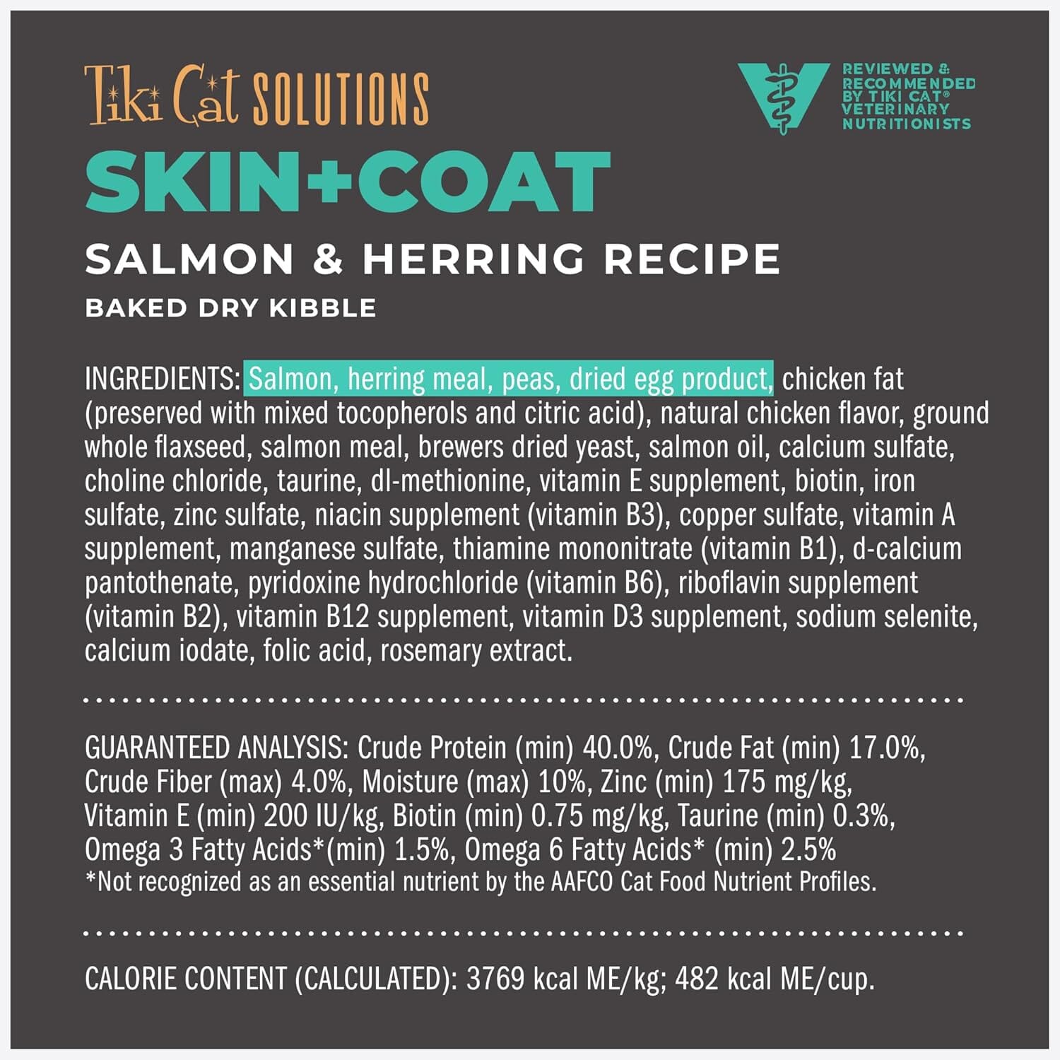 Tiki Cat Solutions Skin and Coat High-Protein Grain-Free Salmon and Herring Dry Cat Food