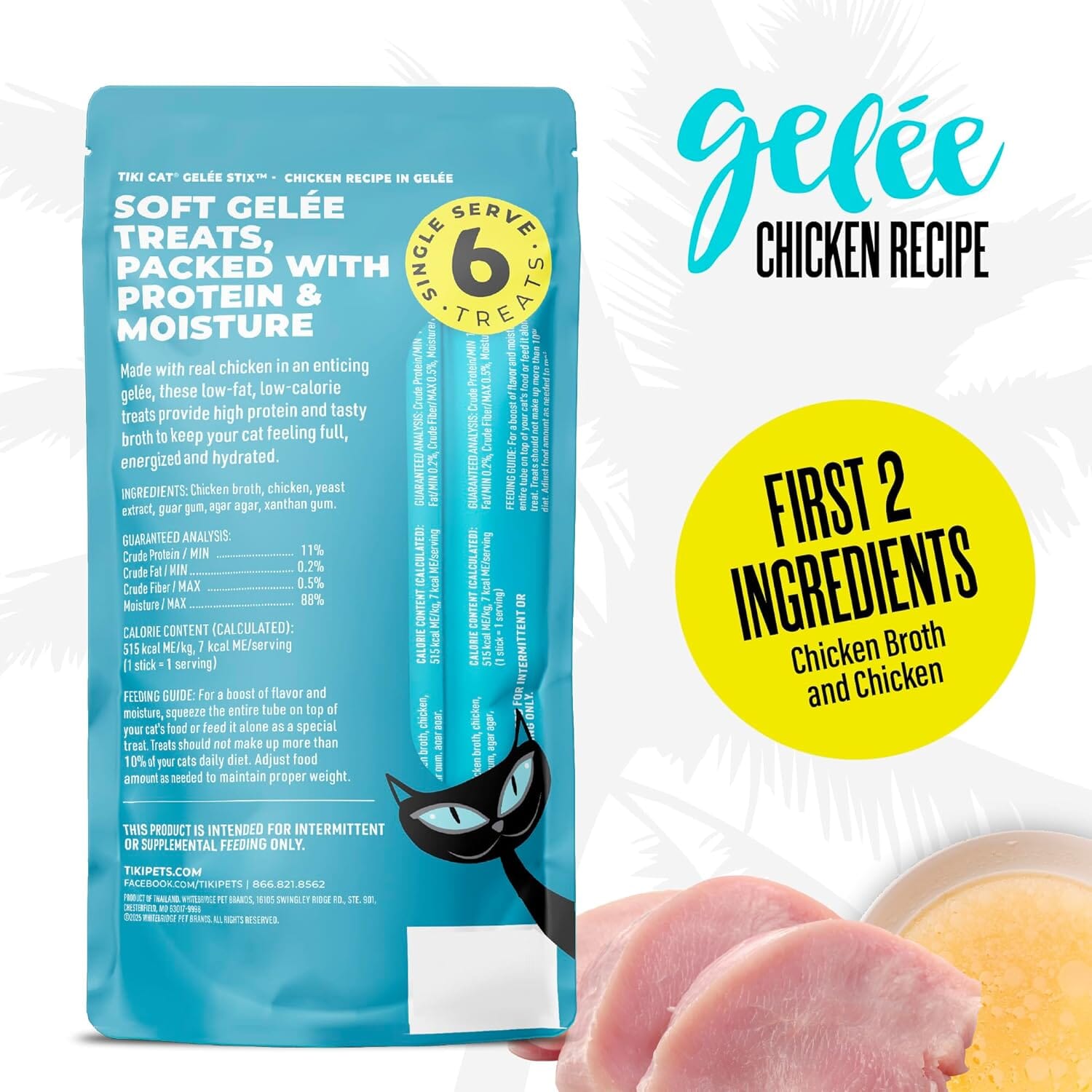 Tiki Cat Stix Gelee Low-Fat Chicken and Chicken Broth Lickable Cat Treats in Pouch - .5 Oz - 6 Pack - Case of 12