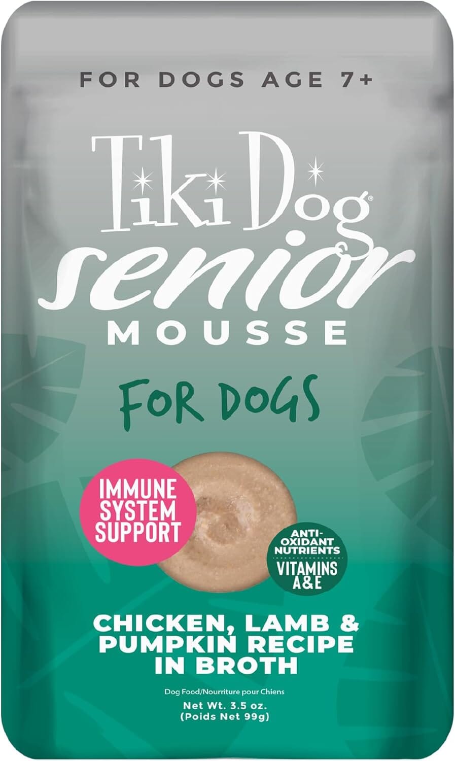 Tiki Dog Senior Mousse Immune Support Chicken Lamb and Pumpkin in Broth Adult Wet Dog Food Pouch - 3.5 Oz - 2 Pack Default Title