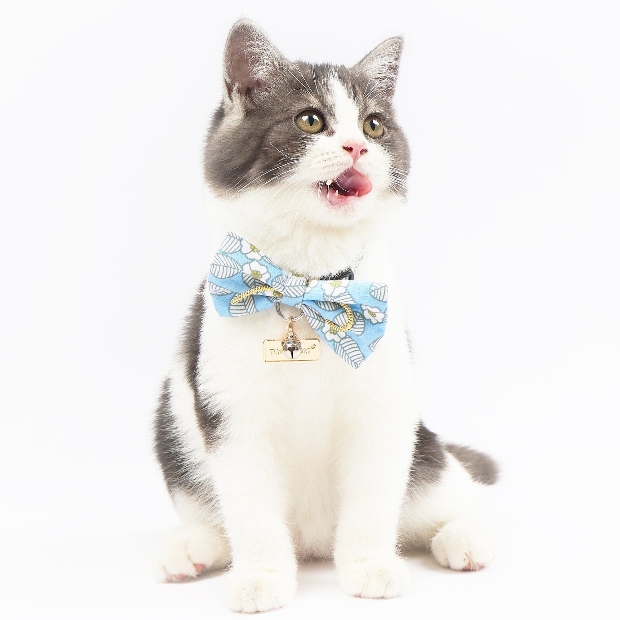 Touchcat ® Floral Patterned Designer Cat Collar with Bow - Blue - Large Blue Large