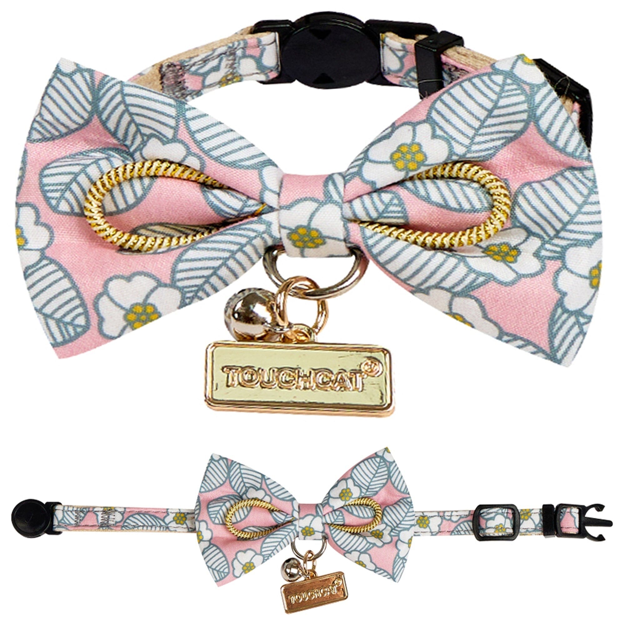 Touchcat ® Floral Patterned Designer Cat Collar with Bow - Pink - Small
