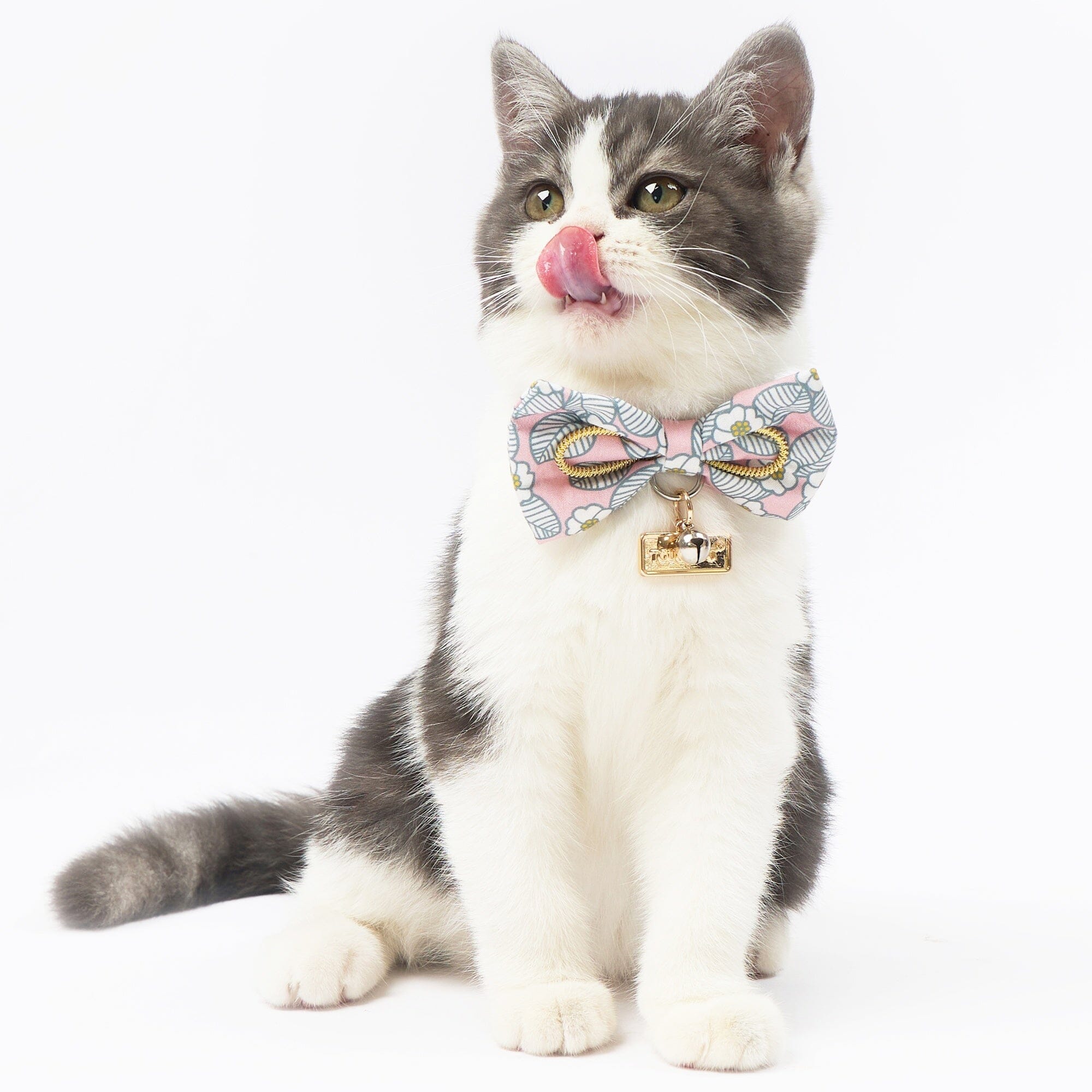 Touchcat ® Floral Patterned Designer Cat Collar with Bow - Pink - Small Pink Small
