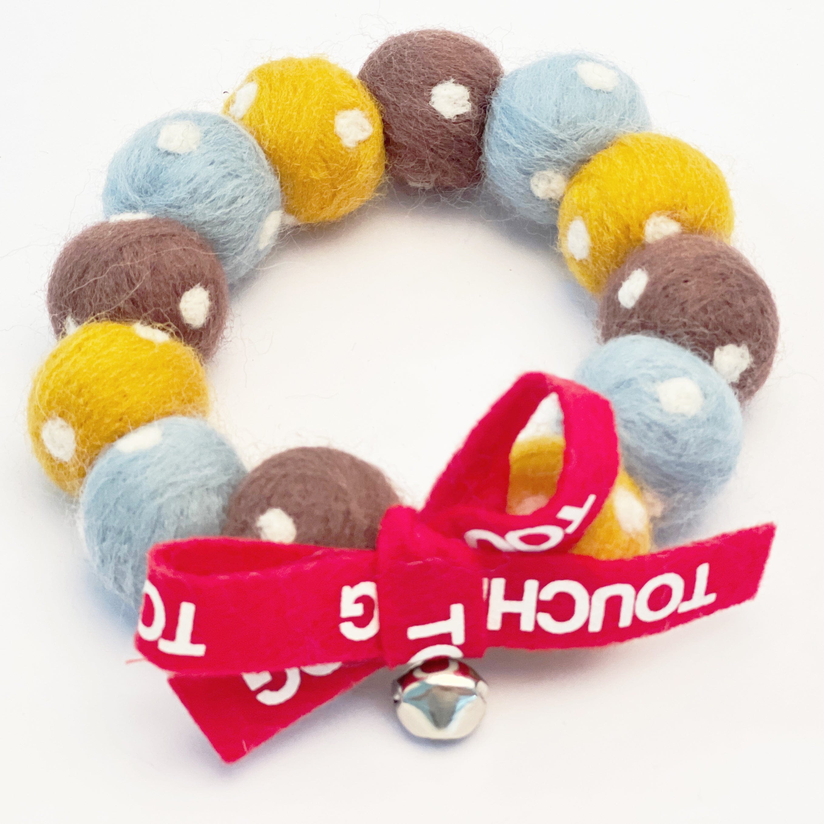 Touchcat ® Pom-Pom Patterned Designer Cat Neck Collar with Chime Bell - Brown and Yellow