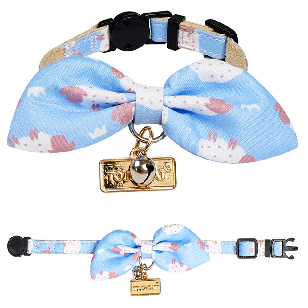 Touchcat ® Shepherd Patterned Designer Cat Collar with Bow Baby Blue Small