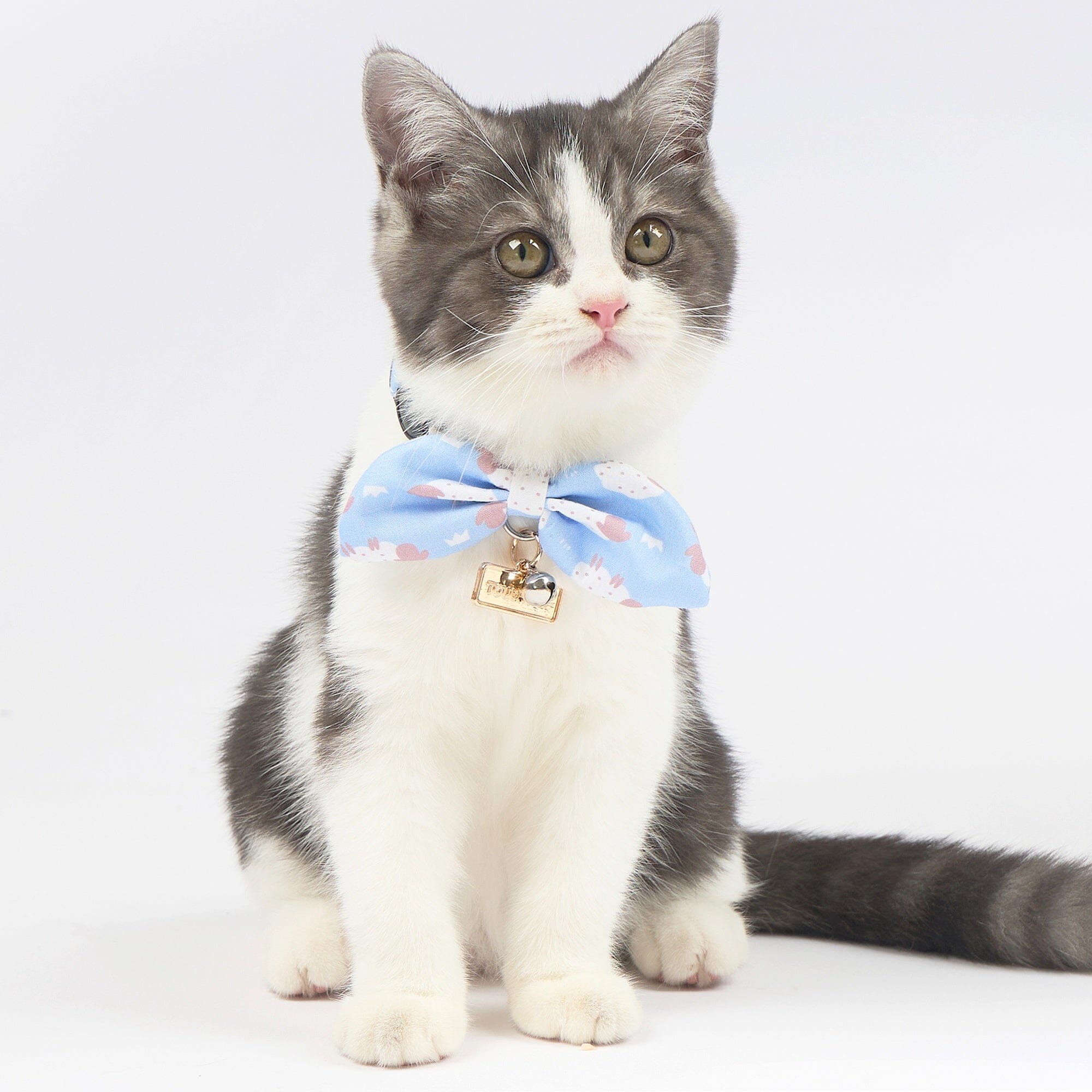 Touchcat ® Shepherd Patterned Designer Cat Collar with Bow Baby Blue Small