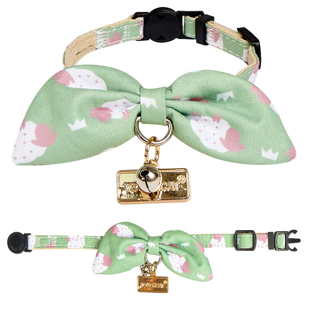 Touchcat ® Shepherd Patterned Designer Cat Collar with Bow Green Small