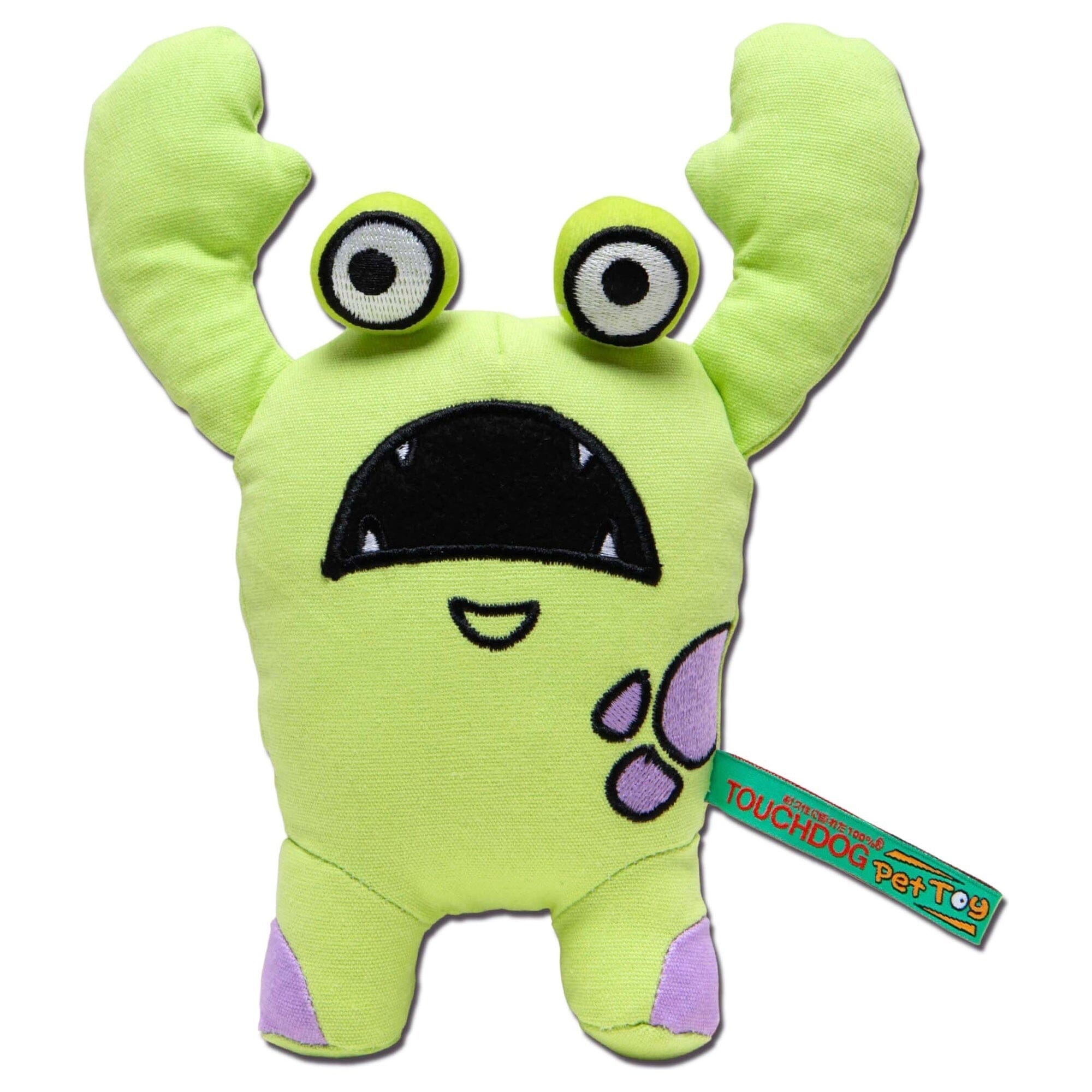 Touchdog Cartoon Up-for-Crabs Monster Plush Dog Toy Green