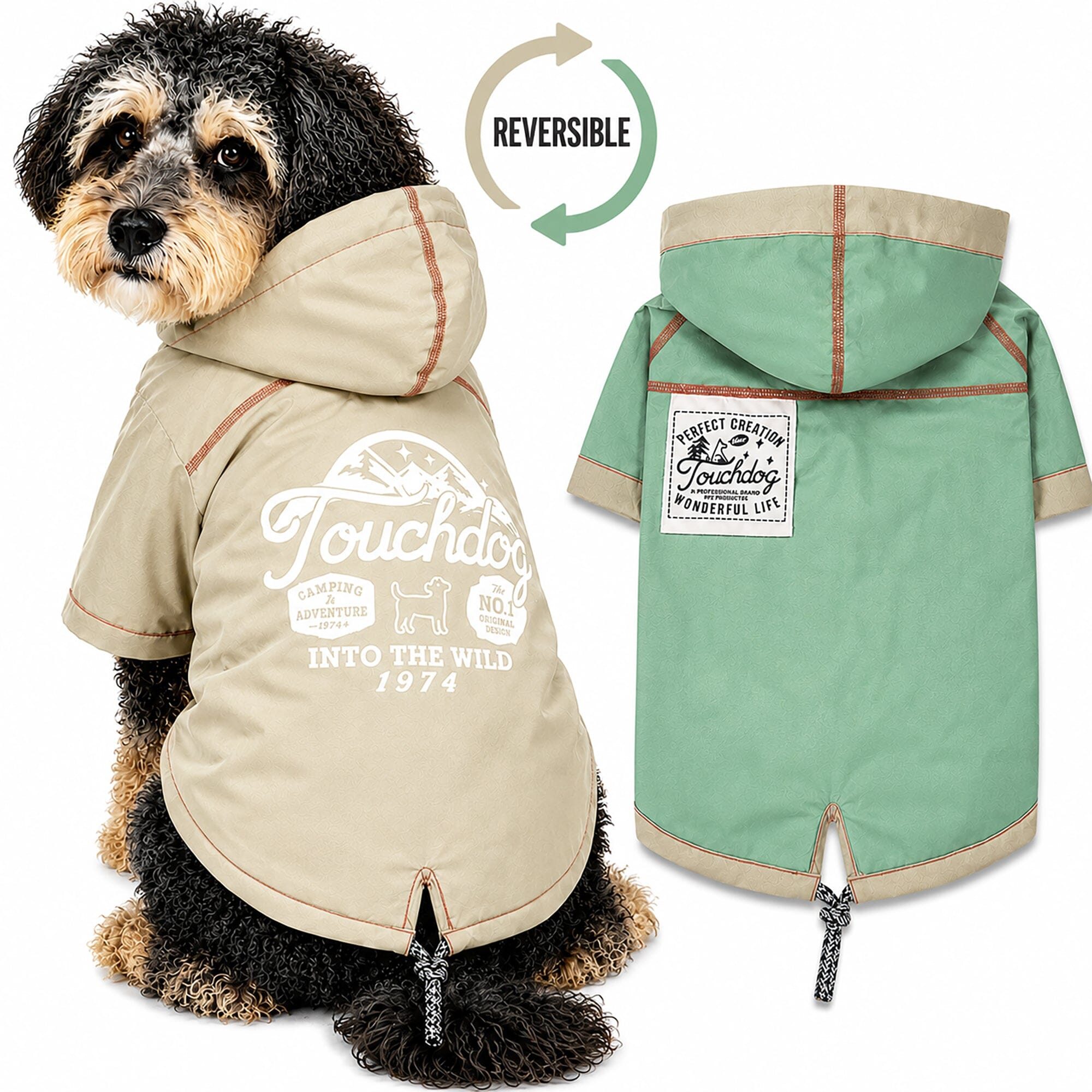 Touchdog 'Cloudburst' Reversible Fashion Waterproof Dog Raincoat X-Small Khaki
