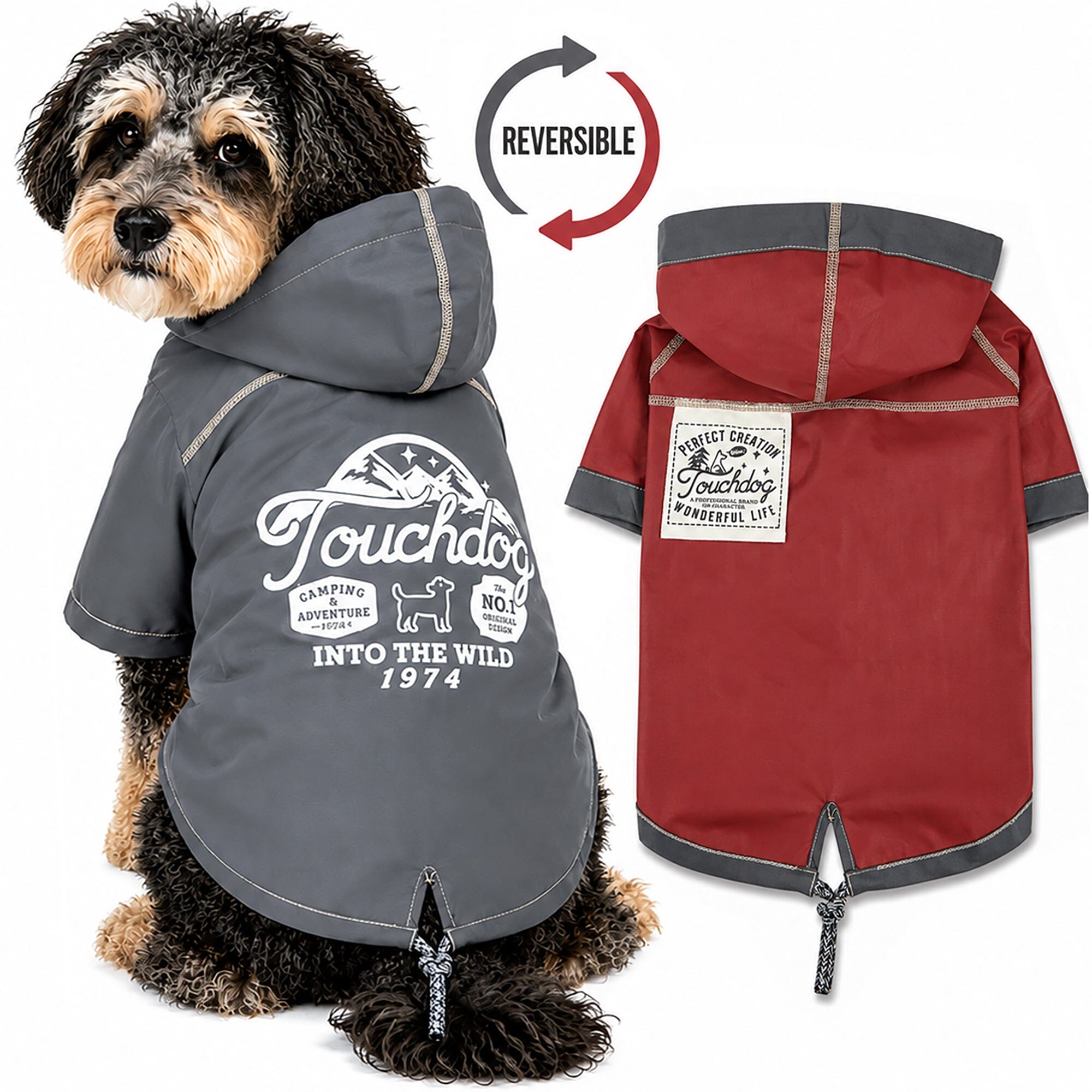 Touchdog 'Cloudburst' Reversible Fashion Waterproof Dog Raincoat X-Small Gray
