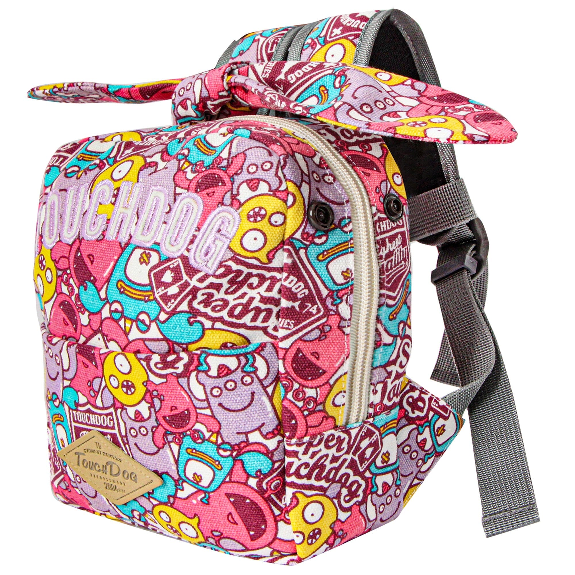 Touchdog ® Designer Patterned Large Pocketed Zippered Duffle Dog Backpack and Harness Small