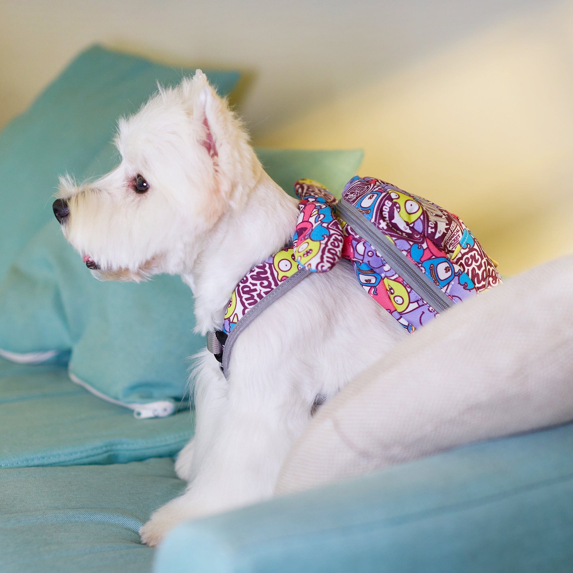 Touchdog ® Designer Patterned Large Pocketed Zippered Duffle Dog Backpack and Harness