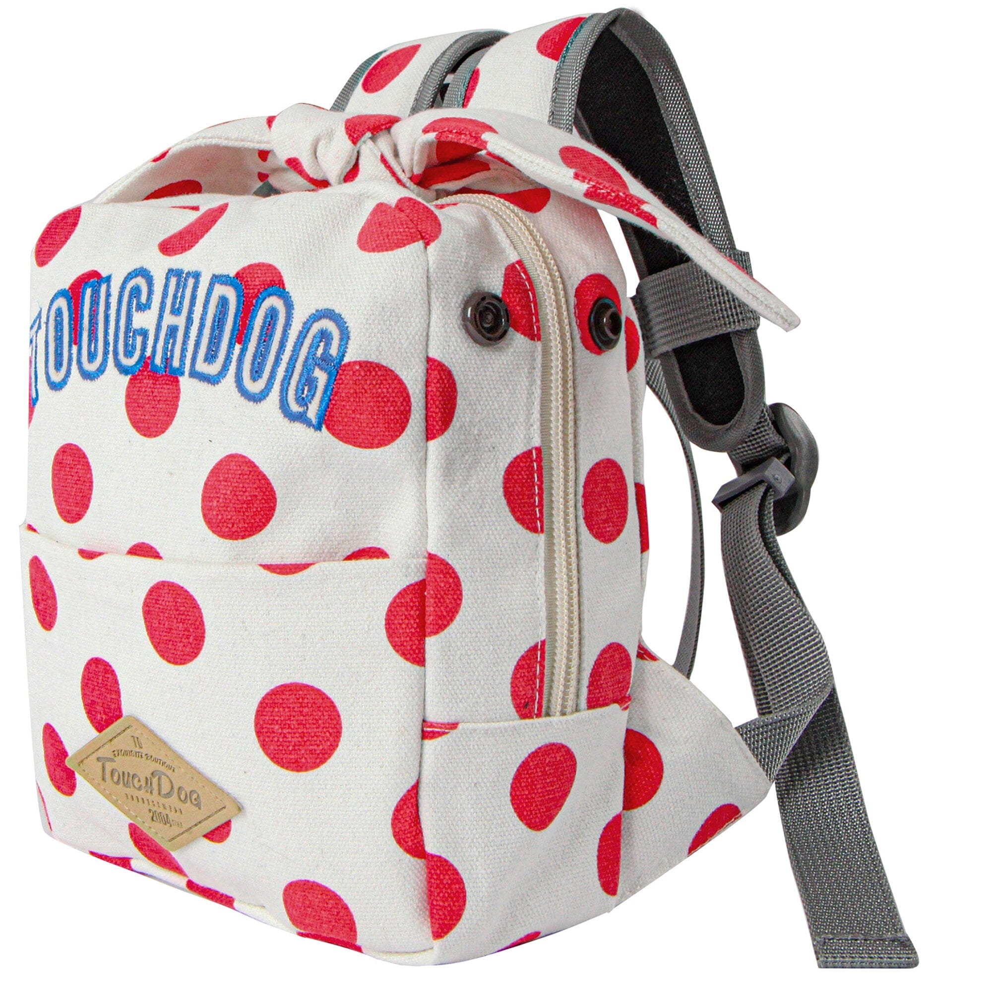 Touchdog ® Polka Dot Large Pocketed Zippered Duffle Dog Backpack and Harness Small