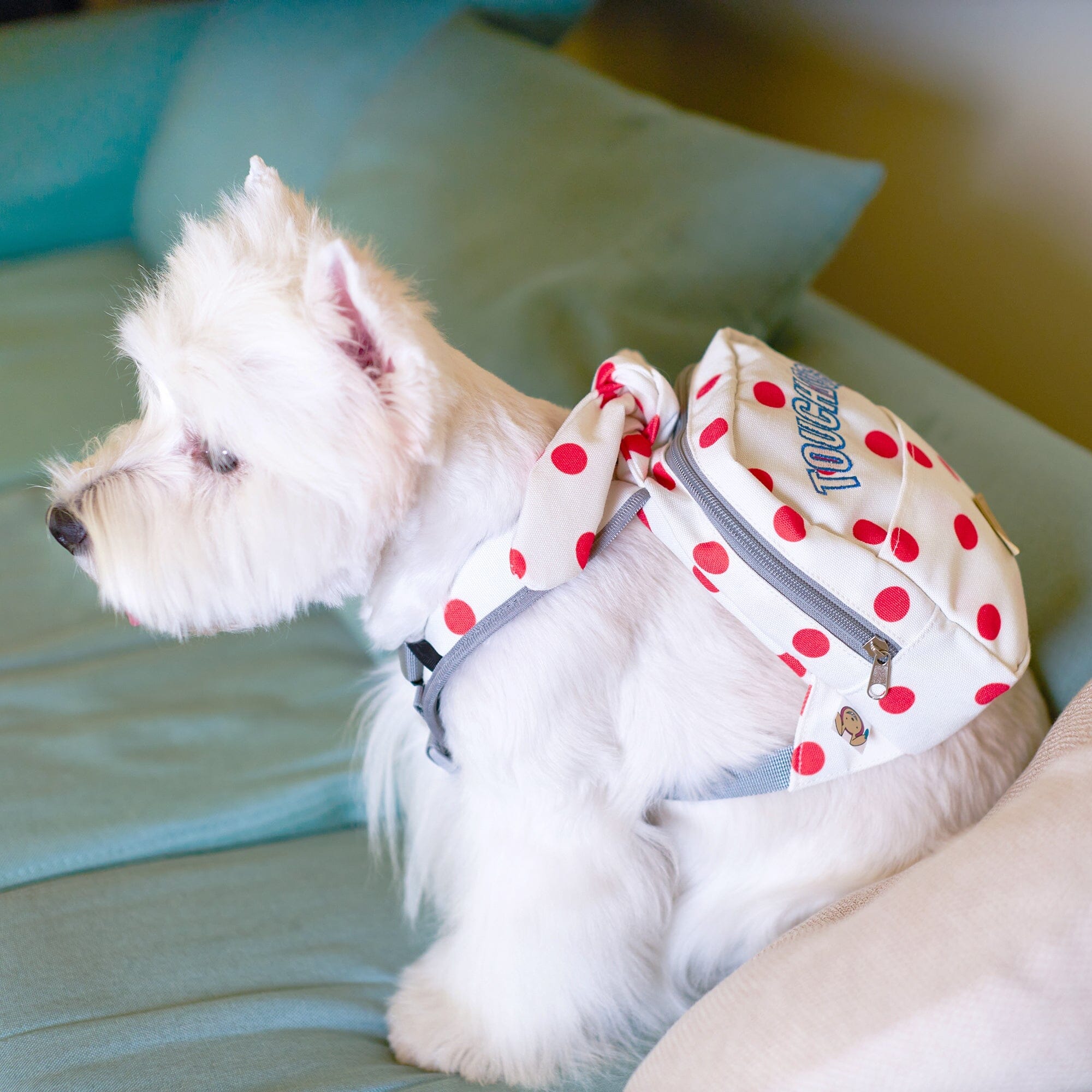 Touchdog ® Polka Dot Large Pocketed Zippered Duffle Dog Backpack and Harness