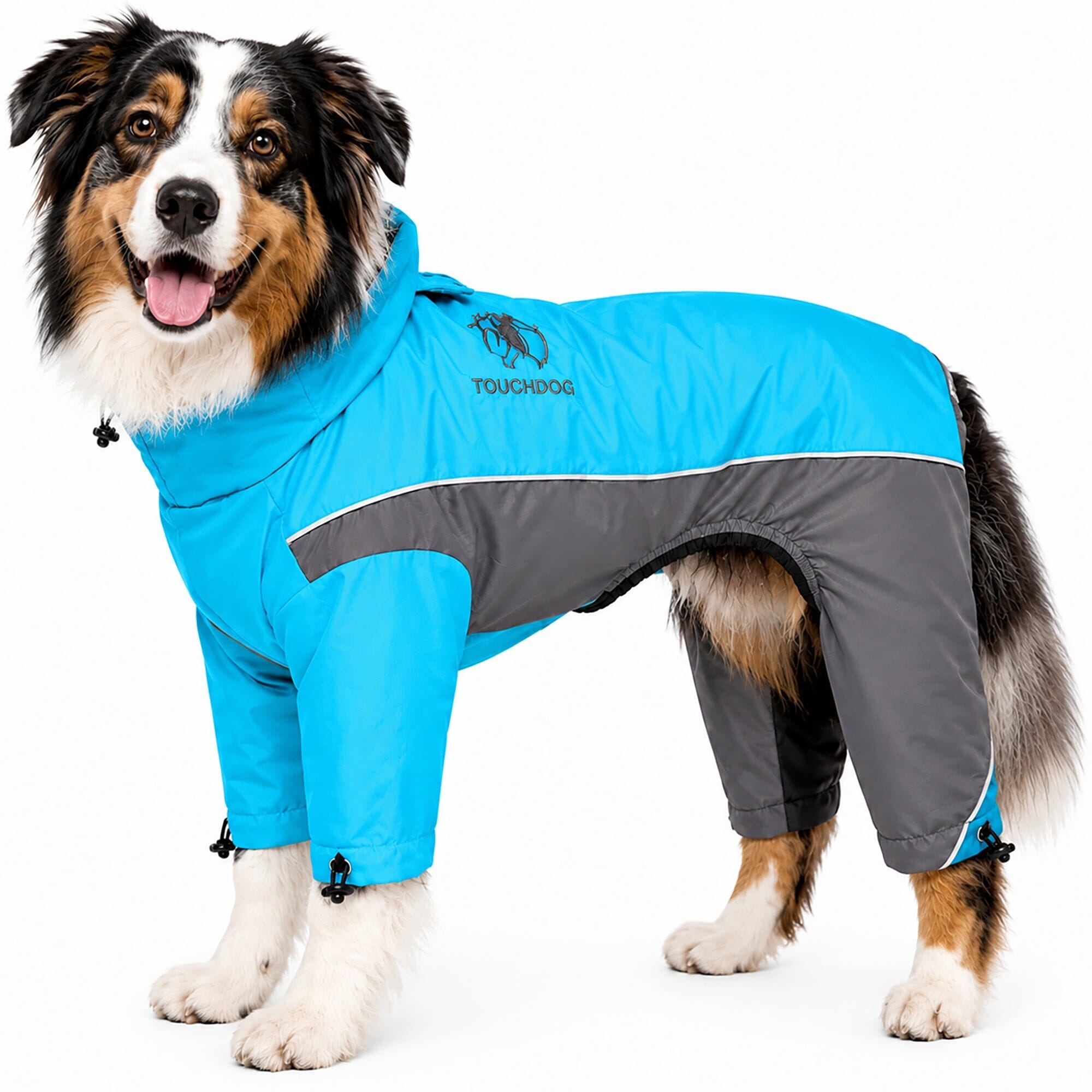 Touchdog ® Quantum-Ice Adjustable and Reflective Full-Body Winter Dog Jacket X-Small Ocean Blue, Grey