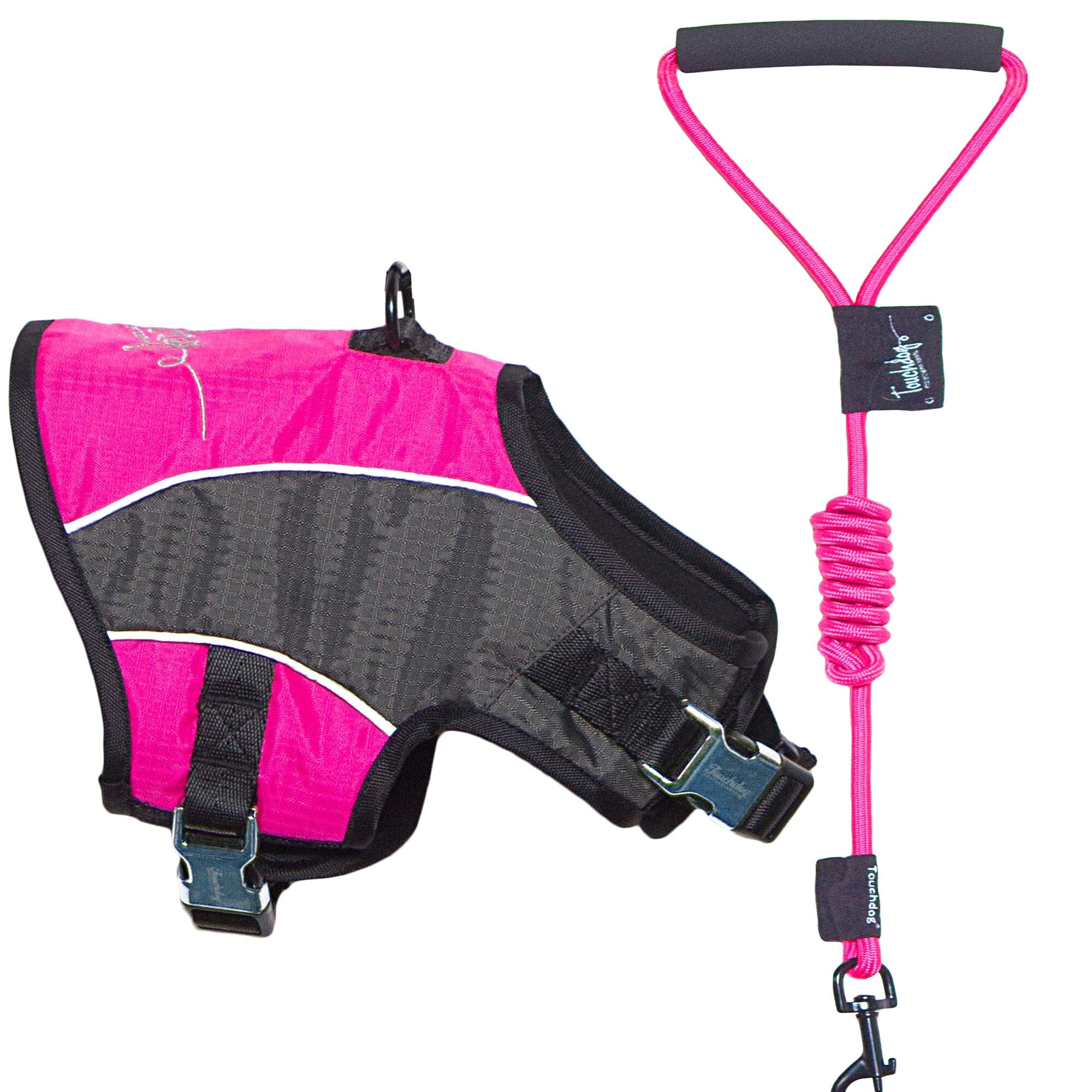 Touchdog ® 'Reflective-Max' 2-in-1 Performance Dog Harness and Leash X-Small Pink, Charcoal Grey