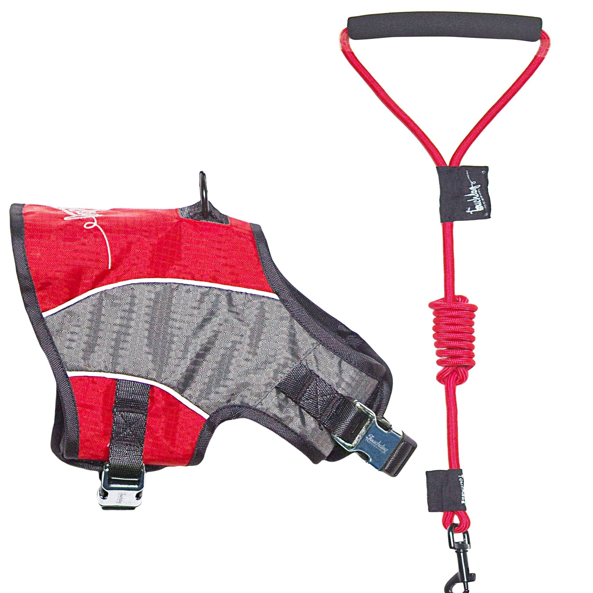 Touchdog ® 'Reflective-Max' 2-in-1 Performance Dog Harness and Leash X-Small Dark Red, Charcoal Grey