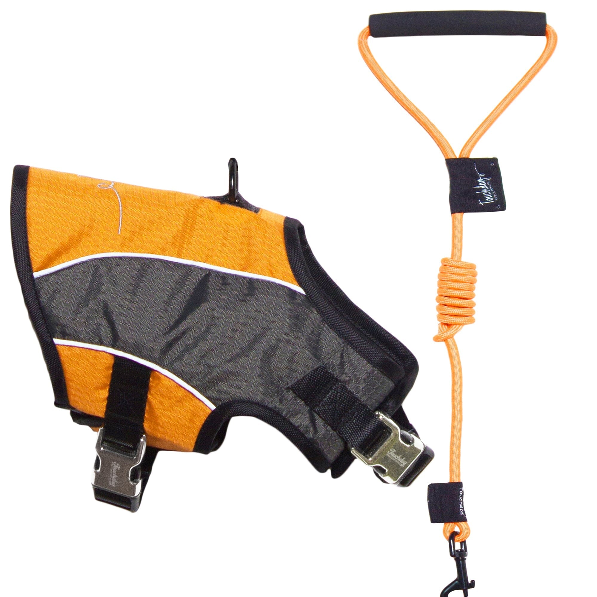 Touchdog ® 'Reflective-Max' 2-in-1 Performance Dog Harness and Leash X-Small Orange, Charcoal Grey