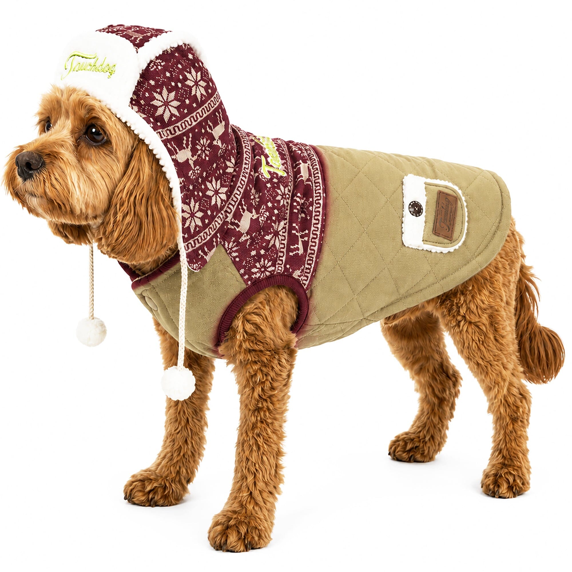 Touchdog ® 'Snowadayz' Pom Pom Hooded Fashion Dog Jacket X-Small Red / Beige