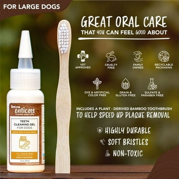 Tropiclean Enticers Peanut Butter and Honey Flavor Oral Dog Teeth Cleaning Gel and Toothbrush - For Large Dogs - 2 Oz