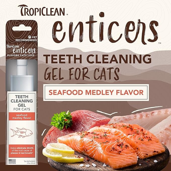 Tropiclean Enticers Seafood Medley Flavor Dental Oral Cat Teeth Cleaning Gel - 2 Oz