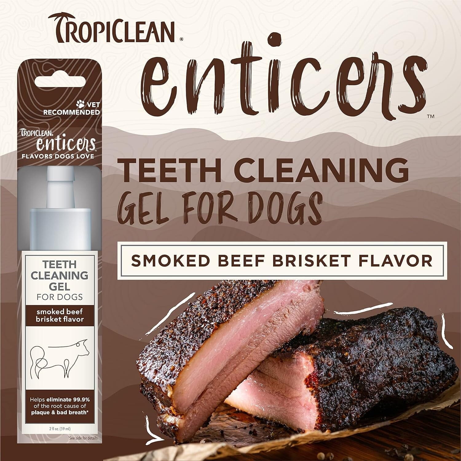 Tropiclean Enticers Smoked Beef Brisket Flavor Dental Oral Dog Teeth Cleaning Gel