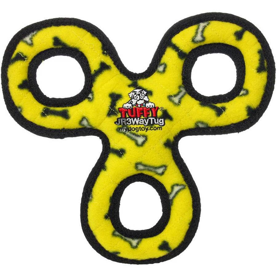 Tuffy Junior 3-Way Tug Reinforced Durable Bone-Pattern Squeak and Fetch Floating Dog Toy - Yellow Default Title