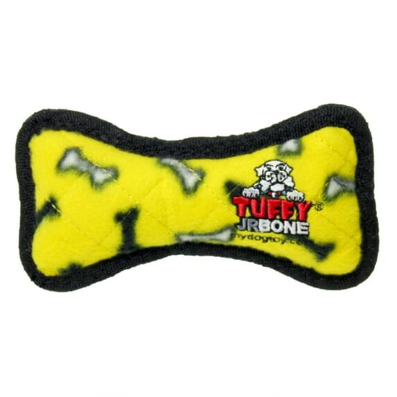 Tuffy Junior Bone Reinforced Durable Squeak Fetch and Floating Plush Dog Toy - Yellow Default Title